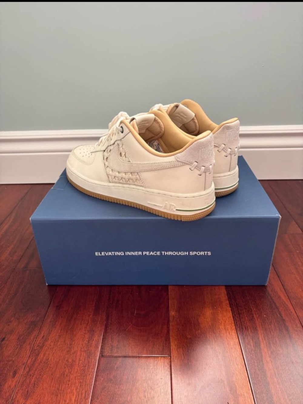 Nike Air Force 1 NAI-KE Bamboo.Nike Cream Woven Sneakers with Gum Outsoles - Picture 3 of 4